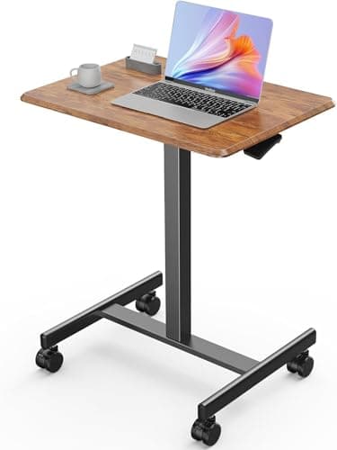 Sweetcrispy Mobile Small Standing Desk - Sit Stand Portable Rolling Laptop Desk with Lockable Wheels, Adjustable Height Computer Workstations, Brown - Image 1