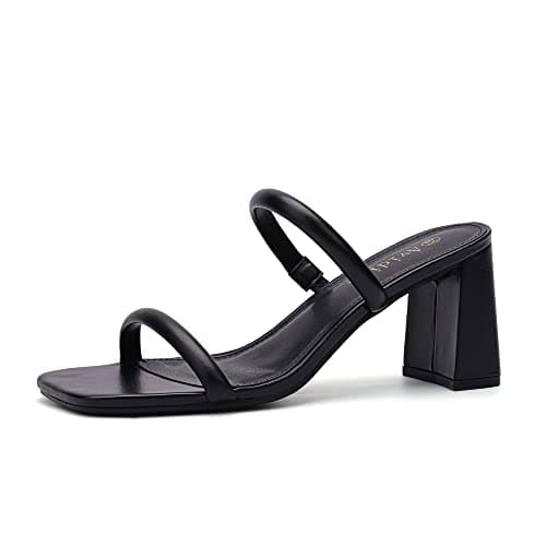 Avidirk Women's Square Open Toe Heeled Sandals Two Strap Mules Slip On Block Chunky Mid Heels Sandals - Image 1