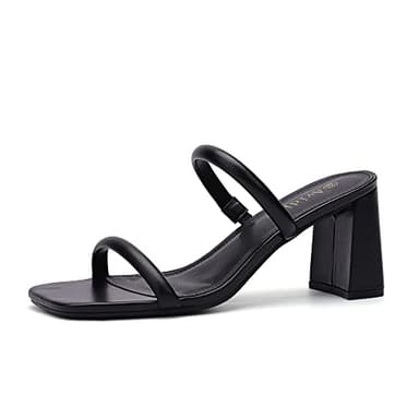 Avidirk Women's Square Open Toe Heeled Sandals Two Strap Mules Slip On Block Chunky Mid Heels Sandals - Image 1