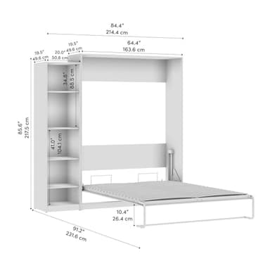 Bestar Claremont Queen Murphy Bed with Closet Organizer (85W) in White, Space-Saving Sleeping Arrangement for Multipurpose Room - Image 3