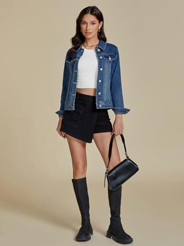 Luvamia Women's Vintage Blue Denim Jacket, Size Large, Fits Size 12-14, Long Sleeves, Button Down, Relaxed Fit, All Seasons, Bomber Silhouette - Image 6