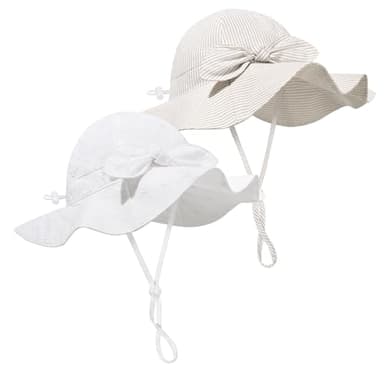 Baby Girl Sun Hat Summer Foldable Beach Hats with UPF50+ Sun Protection Wide Brim Toddler Bucket Hat Cap 0-6Months - Image 1