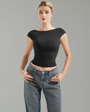SUUKSESS Women Backless Sexy Going Out Crop Tops Double Lined Open Back Y2k Basic Tee Shirts (Jet Black, S) - Image 7