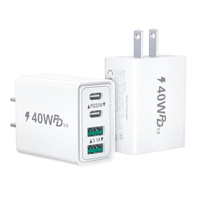 USB C Charger Block 40W, 2Pack 4-Port Type C Charger Fast Charging Block Dual USB-C Power Adapter & Double USB Wall Plug Multiport Cube USBC Brick for iPhone 16 15 14 13 12 11 Pro Max, Samsung - Image 1