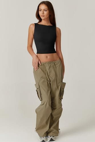 QINSEN High Neck Open Back Cropped Tops for Women Sleeveless Summer Y2K Tee Shirts Black S - Image 4