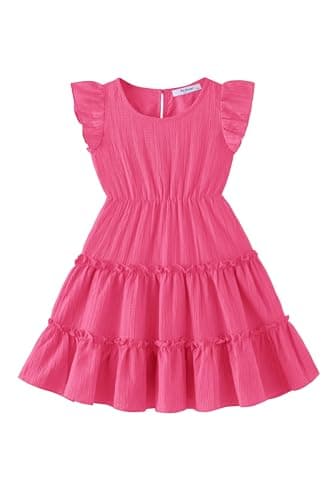 Arshiner Toddler Hot Pink Girls Dress Ruffle Sleeveless Tiered Swing Twirly Dresses Cute Summer Beach Sundress 2T - Image 1