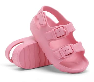 INMINPIN Toddler Boys Girls Buckle Sandals Comfort Open Toe Sandal with Adjustable Back Strap, Pink, 10 Toddler - Image 3