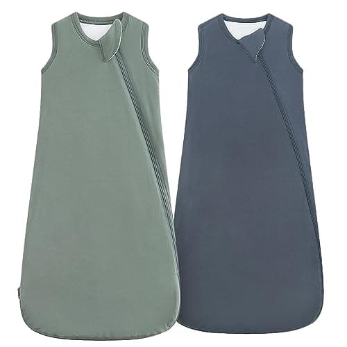 HAPIU Unisex Rayon Made from Bamboo Baby Sleep Sack TOG 1.0, 2-Way Zipper YKK, Wearable Blanket Toddler, 18-36 Months,Dark Forest Green&Dark Grey