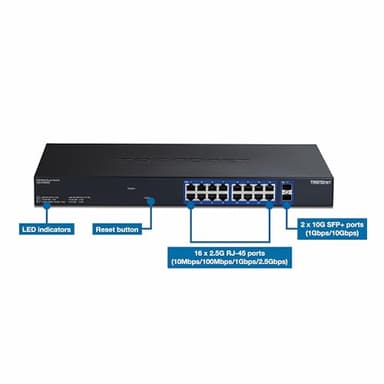 TRENDnet 18-Port Multi-Gig Web Smart Switch, TEG-3182WS, 16 x 2.5Gb Ports, 2 x 10Gb SFP+ Ports, NDAA TAA Compliant, Lifetime Protection, Remote Cloud Management, Black - Image 3
