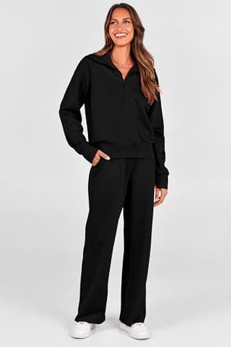 PRETTYGARDEN Women's 2025 Fall Lounge Sets Casual Half Zip Sweatshirt and Wide Leg Pants 2 Piece Outfits Sweatsuit (Black,X-Large) - Image 7