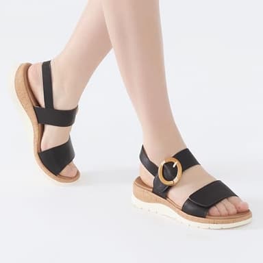 UBFEN Womens Flat Sandals Arch Support Open Toe Walking Comfy Casual Low Wedge Summer Shoes Black Size US 10.5 - Image 4