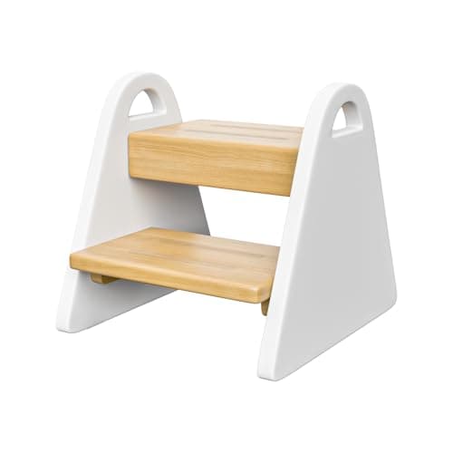 Toddler Step Stool, Wooden Step Stools for Kids, Kids Potty Training Stool with Handles, Rounded Corners Child Stepping Stool for Bathroom Sink, Kitchen, Bedroom (White) - Image 1