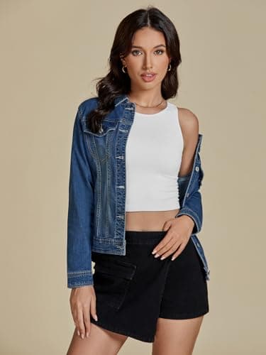 Luvamia Women's Vintage Blue Denim Jacket, Size Large, Fits Size 12-14, Long Sleeves, Button Down, Relaxed Fit, All Seasons, Bomber Silhouette - Image 8