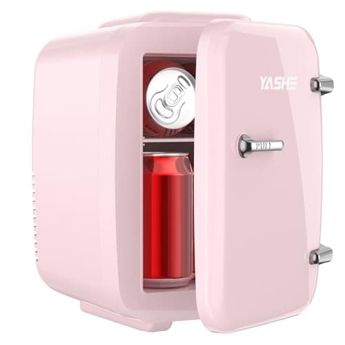 YASHE Mini Fridge, 4 Liter/6 Cans Small Refrigerator for Skincare, 110V AC/ 12V DC Thermoelectric Cooler and Warmer for Drink Office Dorm Bedroom Car, Pink - Image 1