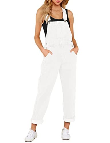 luvamia Women's Casual Adjustable Denim Bib Overalls Jeans Pants Fashion Loose Overall Jumpsuits Brilliant White Size X-Small - Image 1