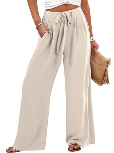 Caracilia Women Wide Leg Palazzo Pants Summer High Waist Flowy Casual Trousers Loose Lounge Beach Travel Vacation Clothes Apricot Medium - Image 1