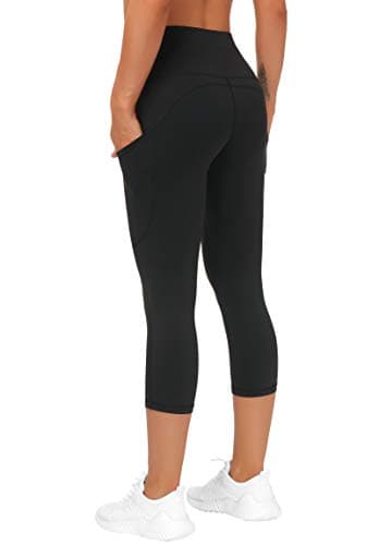 THE GYM PEOPLE Thick High Waist Capris Yoga Pants with Pockets, Tummy Control Workout Running Yoga Leggings for Women Black - Image 4
