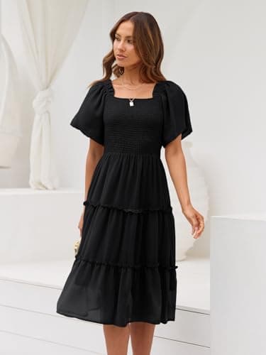 LILLUSORY Spring Midi Graduation Bridal Baby Shower Dresses Women 2024 Summer Casual Flowy Bridal Sun Sundress Trendy Brunch Cute Ladies Vacation Smocked Teacher Clothes Outfits Black - Image 3