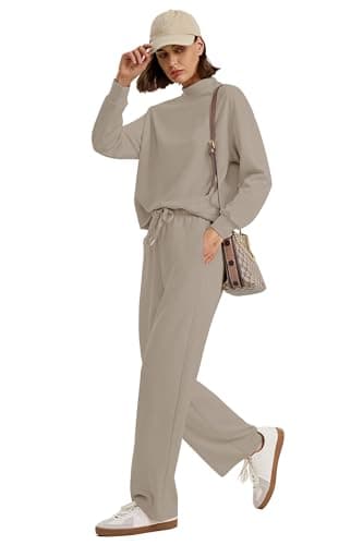 WIHOLL Track Suits for Women Set Long Sleeve Mock Neck Two Piece Outfits Fall Winter Fashion 2025 Work Out Sets Spring Break Fall Winter Resort Wear Cruise Light Coffee 2XL - Image 3