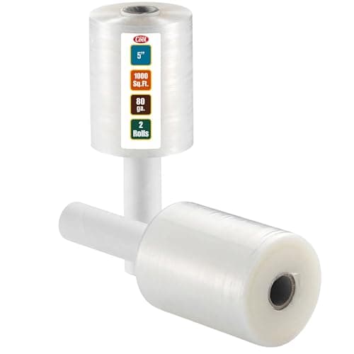 2 Pack Industrial Strength Mini Hand Stretch Wrap 5" 1000 Ft Roll 80 Gauge Thick, Shrink Wrap Roll for Moving Supplies, Furniture, Pallets, Plastic Wrap for Packing, Heavy Duty Stretch Film - Image 1