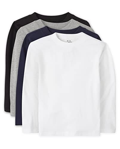The Children's Place baby boys And Toddler Long Sleeve Basic Layering T-shirt T Shirt, Black/H Smoke/New Navy/White 4 Pack, 4T US - Image 1