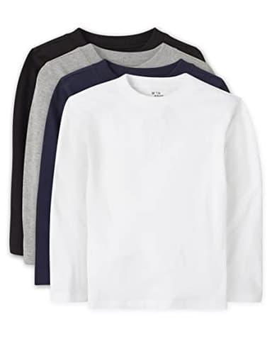 The Children's Place baby boys And Toddler Long Sleeve Basic Layering T-shirt T Shirt, Black/H Smoke/New Navy/White 4 Pack, 4T US - Image 1