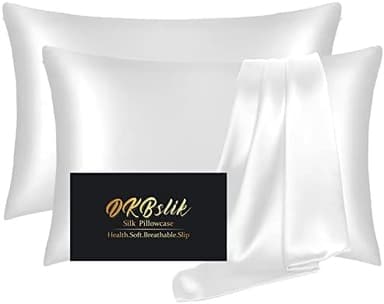 Silk Pillow Cases 2 Pack, Mulberry Silk Pillowcases Standard Set of 2, Health, Smooth, Anti Acne, Beauty Sleep, Both Sides Natural Silk Satin Pillow Cases for Women 2 Pack with Zipper for Gift,White - Image 3