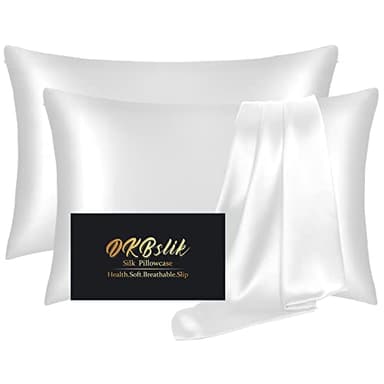 Silk Pillowcase 2 Pack, Natural Mulberry Silk Pillow Cases, Anti Acne Silk Pillowcase for Hair and Skin, King Size Silk Satin Pillowcase Set of 2 with Hidden Zipper, Gifts for Women Men, White - Image 1