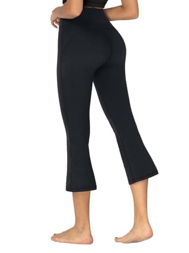 Sunzel Sunzfly Mini Flare Capris Leggings for Women, High Waist Bootcut Yoga Pants, Tummy Control Cropped Flared Workout Pant 21" Black X-Large - Image 3