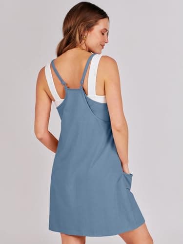 Prinbara Women Athletic Tennis Dress Summer Workout Sports Mini Romper Dress Built in Shapewear Shorts Sundress 2025 Outfits Dark Blue Large - Image 4