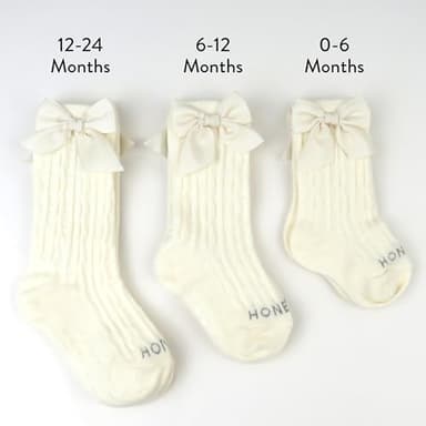 HonestBaby Cable Knit Socks with Bow, Ivory, 6-12 Months - Image 3