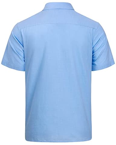 J.VER Men's Linen Shirts Casual Short Sleeve Button Down Shirt Fashion Summer Tops for Beach Vacation Wedding with Pocket Blue Medium - Image 4