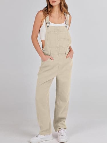 ANRABESS Overalls for Women Loose Fit Denim Overalls Adjustable Strap Jean Jumpsuit Bib Romper 2025 Fall Casual Work Outfits Apricot Small - Image 3