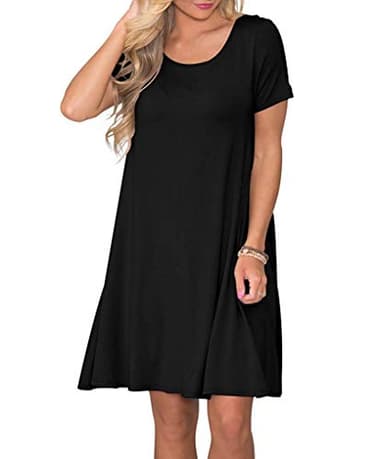 WNEEDU Women's Summer Casual T Shirt Dresses Short Sleeve Swing Dress with Pockets (XL,Black) - Image 2