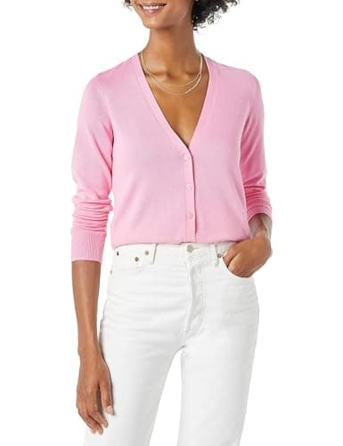 Amazon Essentials Women's Lightweight V-Neck Cardigan Sweater (Available in Plus Size), Pink, XX-Large - Image 1
