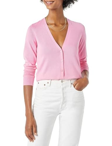 Amazon Essentials Women's Lightweight V-Neck Cardigan Sweater (Available in Plus Size), Pink, XX-Large - Image 1