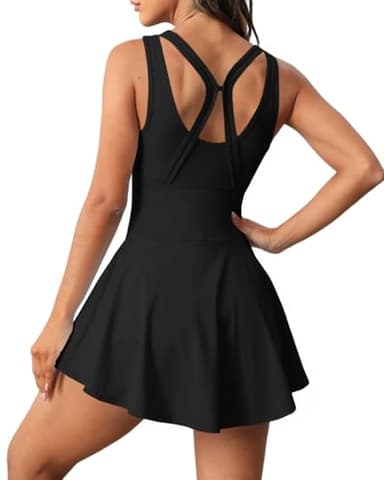 Gyiefcg Womens Sleeveless 2-in-1 Athletic Tennis Golf Dress Underneath Workout Active Dresses with Built-in Shorts Black - Image 5