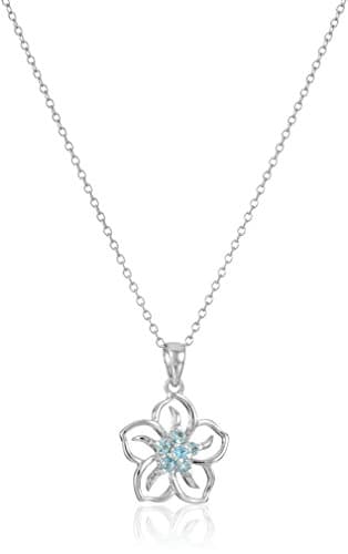 Amazon Essentials Sterling Silver Created Aquamarine Flower Pendant Necklace, 18" (previously Amazon Collection)