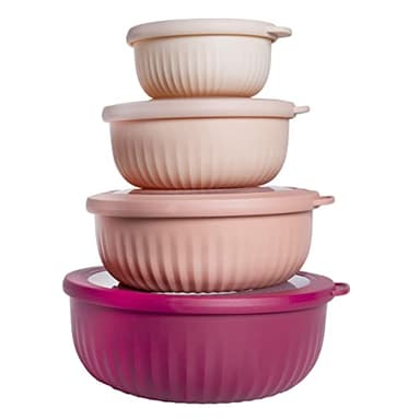 COOK WITH COLOR Prep Bowls with Lids- Wide and Deep Nesting Plastic Small Mixing Bowl Set with Lids, 8 Piece Set - Wide Bowls, Rose - Image 1