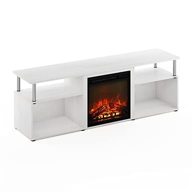 Furinno Jensen Open Storage Fireplace Entertainment Center for TV up to 70 Inch with Stainless Steel Tubes, White Oak/Chrome - Image 10