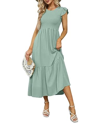 OFEEFAN Casual Dress Summer Maxi Dress Spring Dresses 2025 Easter Dress Sage Green Dress M - Image 5
