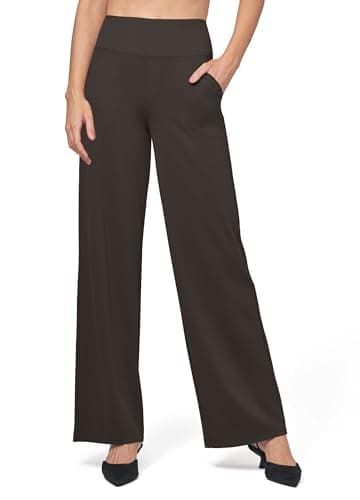 Willit Women's Yoga Pants Wide Leg Dress Work Pants Stretch Casual Pants Slacks with Pockets High Waist 28" Coffee XL - Image 2