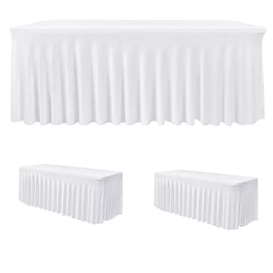 HolidayIdeas White Spandex Table Covers 6 Foot, Fitted Stretch Table Skirts 30x72 Inch, Wrinkle-Free Floor Length Polyester Tablecloths for Weddings Parties Banquets Events,2 Pack - Image 1