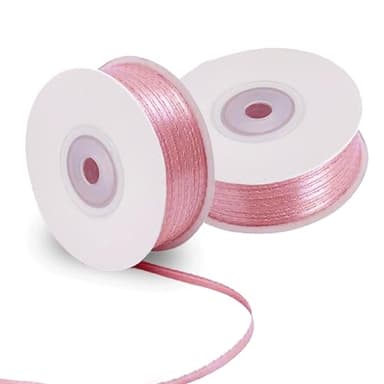 Bean Paste Pink Satin Ribbon - 200 Yards x 1/8-Inch,Bean Paste Pink Ribbons for Gift Wrapping/DIY Bows Decoration/Sewing(100 Yards x 2) - Image 1