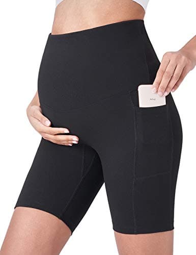 POSHDIVAH Women's Maternity Yoga Shorts Over The Belly Bump Workout Active Short Pants Black 8" Large - Image 1