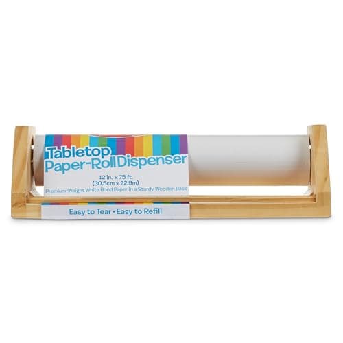 Melissa & Doug Wooden Tabletop Paper Roll Dispenser with White Bond Paper (12 inches x 75 feet) - Image 1