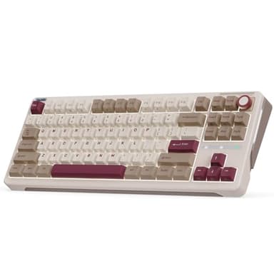 iLovBee B87 Wireless Mechanical Keyboard, 75% Percent Gaming Keyboard with Bluetooth/2.4GHz/USB Wired, RGB Creamy Keyboards with Knob, QMK/VIA, Gasket Mount Hot Swappable Linear Switch, Retro Red - Image 1