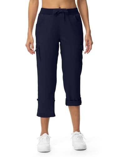 TBMPOY Womens Cargo Capris with Pockets Lightweight Hiking Capris Pants Quick Dry Casual Cropped Pants Summer Trip Cotton Navy L - Image 1