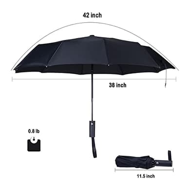 NPCQUN Travel Essentials Umbrella Windproof Compact Collapsible Light, Automatic, Strong and Portable, Wind Resistant, Folding Small Umbrella for Rain Black - Image 7