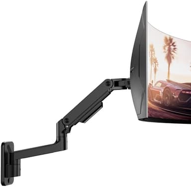 ARES WING Wall Mount Monitor Arm for 17-49 Inch Ultrawide Screens, Heavy Duty Single Monitor Mount Holds 44 lbs, Fully Adjustable Gas Spring Wall Mount, 75x75/100x100 VESA Mount, Black - Image 1